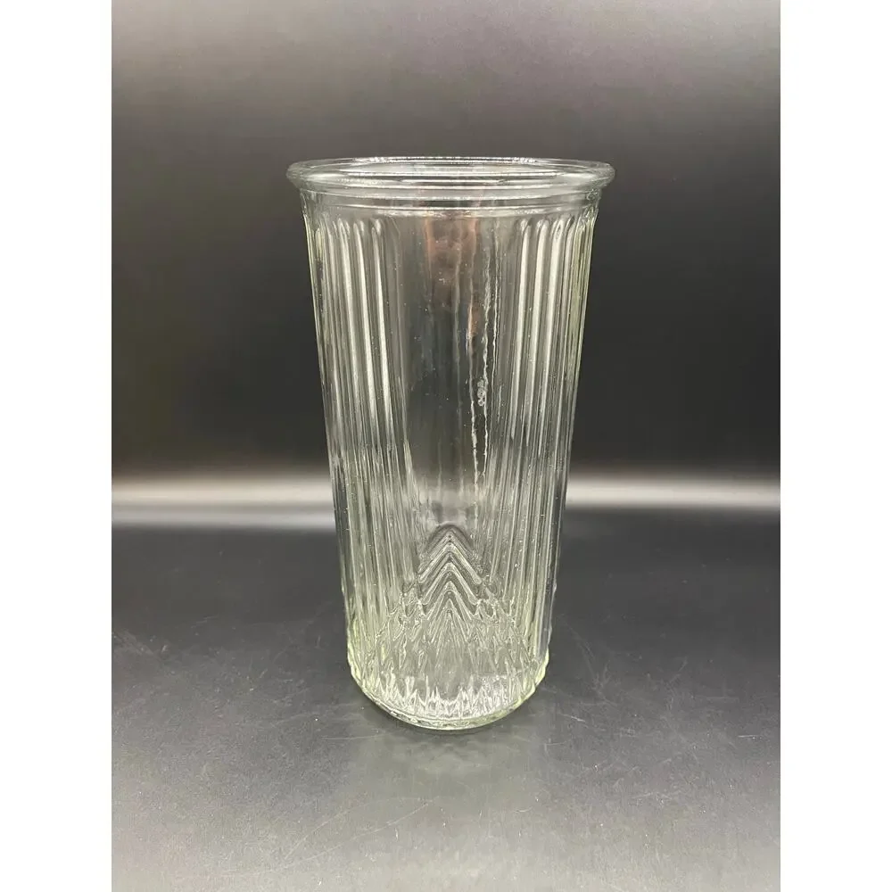 Tall Clear Ribbed Vase with Evergreen Christmas Tree Design 9.5